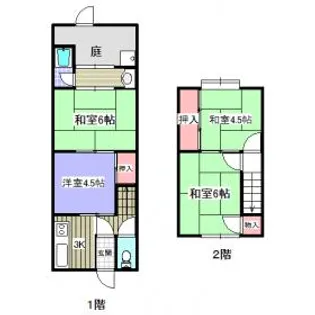 京都府京都市右京区嵯峨石ケ坪町【テラスハウス】の間取り