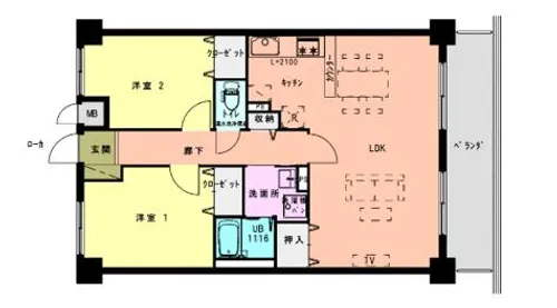 北九州市住宅供給公社 ルワージュ天神町【1号室】の間取り