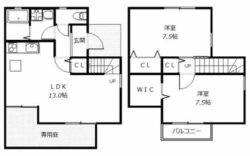 京都府京都市西京区松室荒堀町【テラスハウス】の間取り