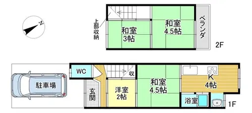 京都府京都市山科区西野山欠ノ上町【テラスハウス】の間取り