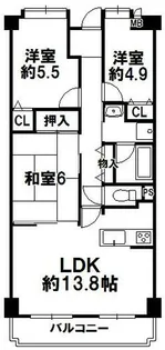 大阪府泉南郡熊取町大久保南1丁目【マンション】の間取り