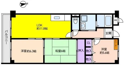 メルベーユ朝日ヶ丘【3階】の間取り
