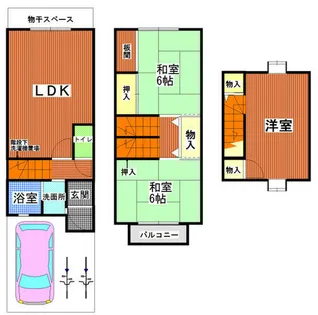 大阪府四條畷市岡山2丁目【テラスハウス】の間取り