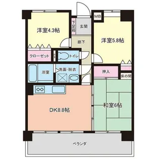 福岡県北九州市八幡西区沖田2丁目【マンション】の間取り