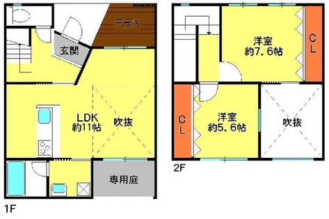 京都府京都市右京区梅津上田町【テラスハウス】の間取り