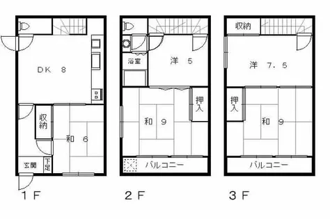 大阪府大阪市東住吉区鷹合2丁目【テラスハウス】の間取り