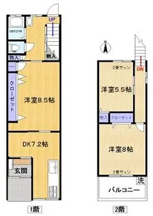 大阪府大阪市城東区今福西1丁目【テラスハウス】の間取り