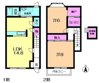 奈良県奈良市神功4丁目【テラスハウス】の間取り