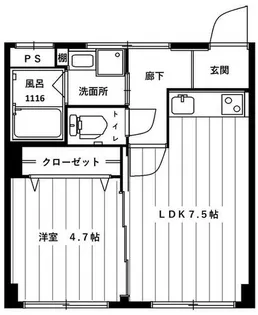 高津マンション【2B号室】の間取り