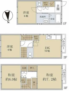 大阪府東大阪市若江北町3丁目【一戸建】の間取り