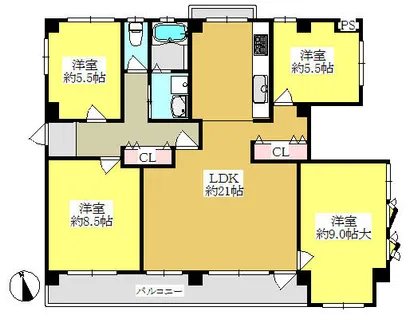 兵庫県西宮市甲子園六番町【マンション】の間取り