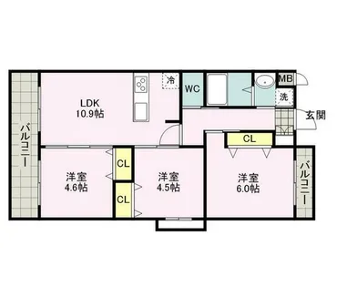 福岡県福津市花見の里3丁目【マンション】の間取り