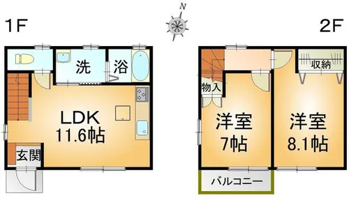 愛知県東海市加木屋町大清水【テラスハウス】の間取り