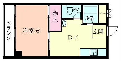 谷九ハイツ【6階】の間取り