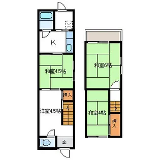 京都府向日市鶏冠井町堀ノ内【テラスハウス】の間取り
