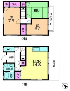 奈良県奈良市朱雀1丁目【テラスハウス】の間取り