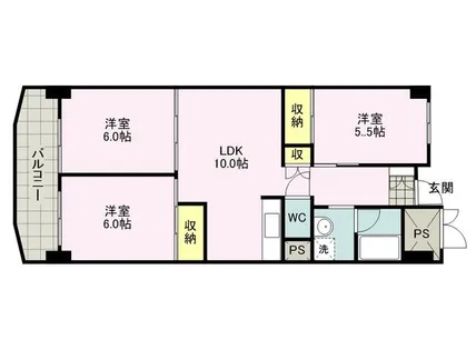 ビレッジハウス香椎浜タワー【1310号室】の間取り