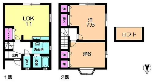 奈良県奈良市秋篠町【テラスハウス】の間取り
