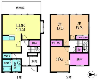 奈良県奈良市右京3丁目【テラスハウス】の間取り