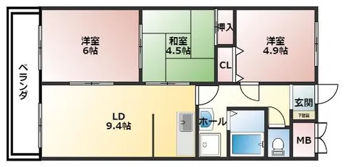 園田シティハイツ【301号室】の間取り