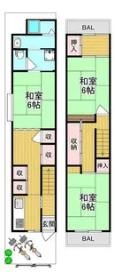 大阪府東大阪市御厨南1丁目【テラスハウス】の間取り