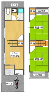 大阪府大東市新田西町【テラスハウス】の間取り