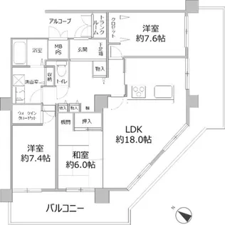 キャナルタウン中央【25階】の間取り
