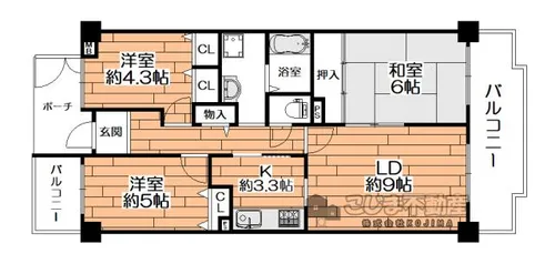 ユニライフ北大阪3号棟【13階】の間取り