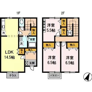 福岡県福岡市西区富士見2丁目【テラスハウス】の間取り