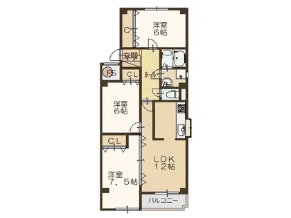 コトー宝塚B棟【3階】の間取り