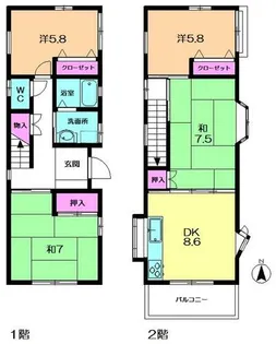 奈良県奈良市神功2丁目【一戸建】の間取り