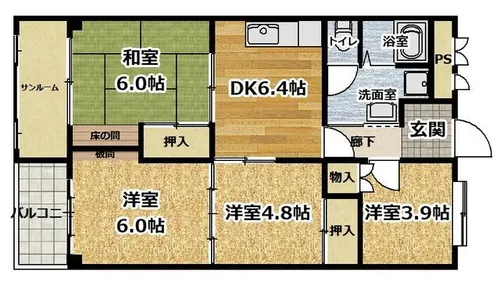 京都府京都市山科区西野離宮町【マンション】の間取り