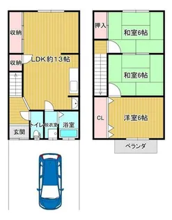 大阪府羽曳野市白鳥3丁目【テラスハウス】の間取り