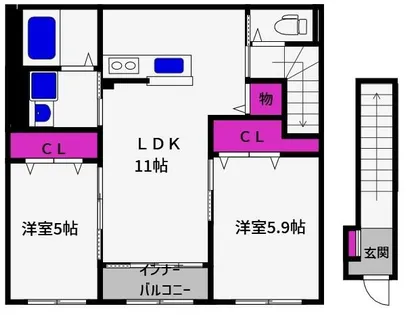 兵庫県神戸市東灘区魚崎北町4丁目【アパート】の間取り