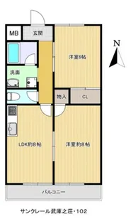 サンクレール武庫之荘【102号室】の間取り