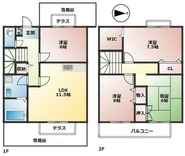 兵庫県尼崎市瓦宮2丁目【テラスハウス】の間取り