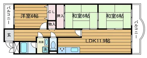 サンシャイン朝日が丘【1階】の間取り