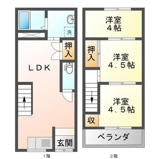 大阪府豊中市大黒町2丁目【テラスハウス】の間取り