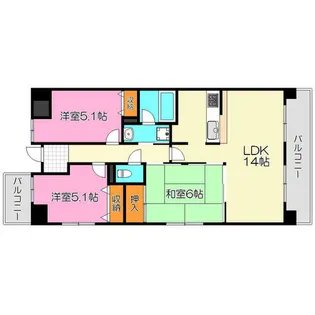 プランテーム吉田【4階】の間取り