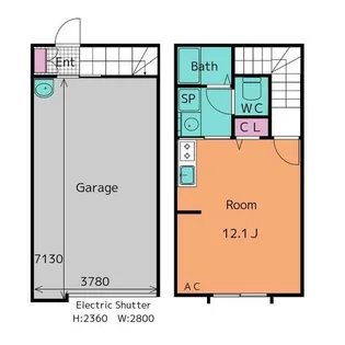 Garage Villa 西岡崎【106号室】の間取り