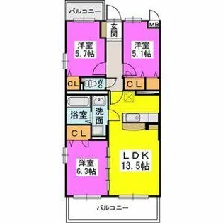 グレーシア伊都【4階】の間取り