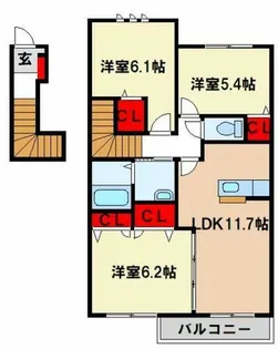 ウイングコート水城Ⅱ【2階】の間取り