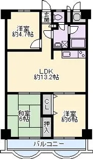 緑地公園ロイヤルマンション【6階】の間取り