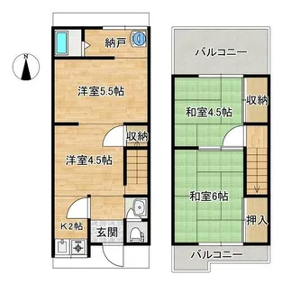 大阪府東大阪市新池島町1丁目【一戸建】の間取り