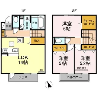 福岡県大野城市中央1丁目【テラスハウス】の間取り