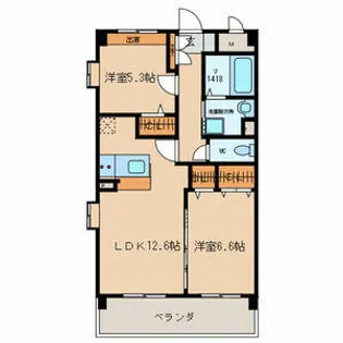 ウイングヒルズ参番館【2階】の間取り