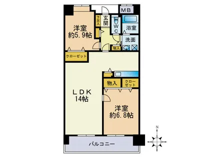リジェール箱崎【9階】の間取り