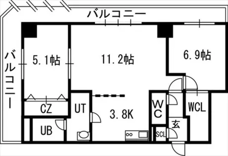 グランカーサ永山公園通 east【601号室】の間取り