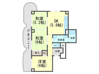 手柄コーポ2号館【3D号室】の間取り