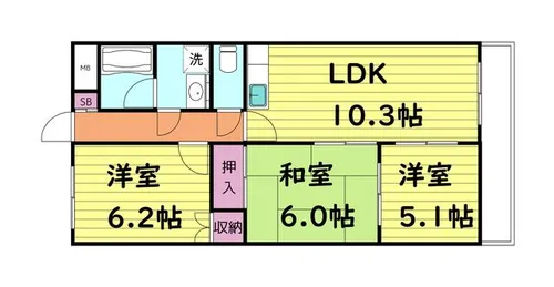 緑橋グリーンハイツ【6階】の間取り
